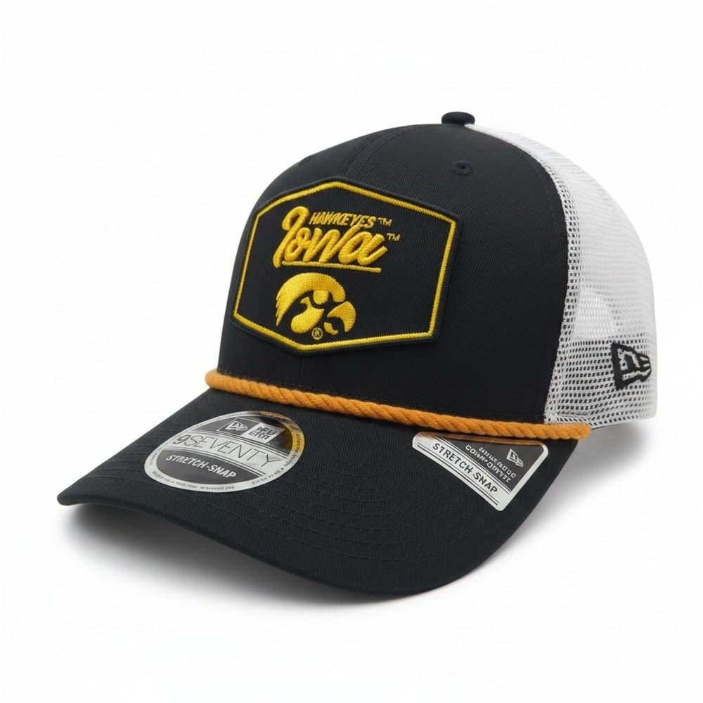Iowa‎ Hawkeyes New Era 9SEVENTY Stretch-Snap Trucker Hat Black White Rope Cap